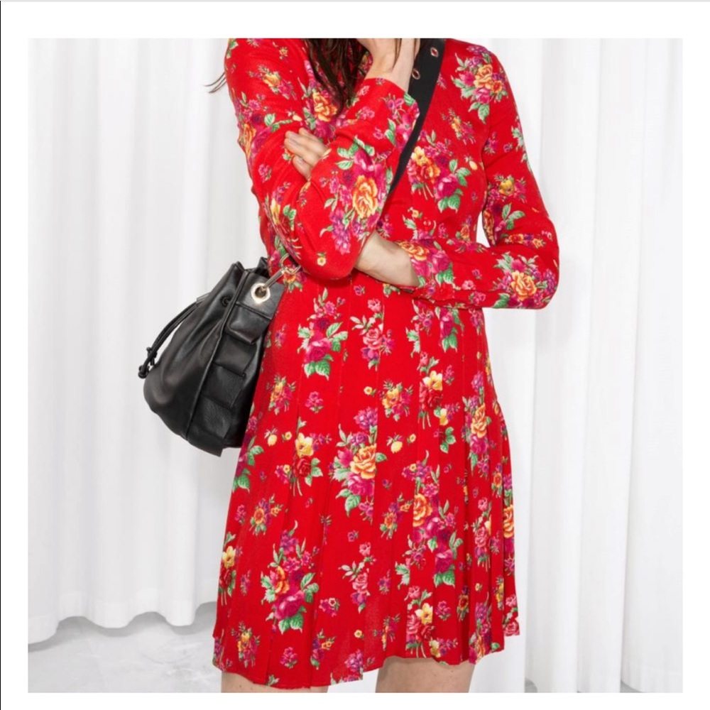 & Other Stories Red Floral Dress